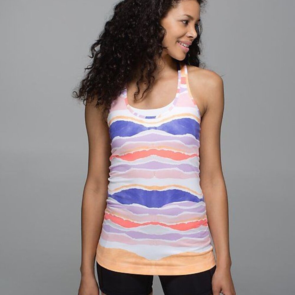 Lululemon Women's Cool Racerback Tank Beacher Stripe White Iris Flower Size 6